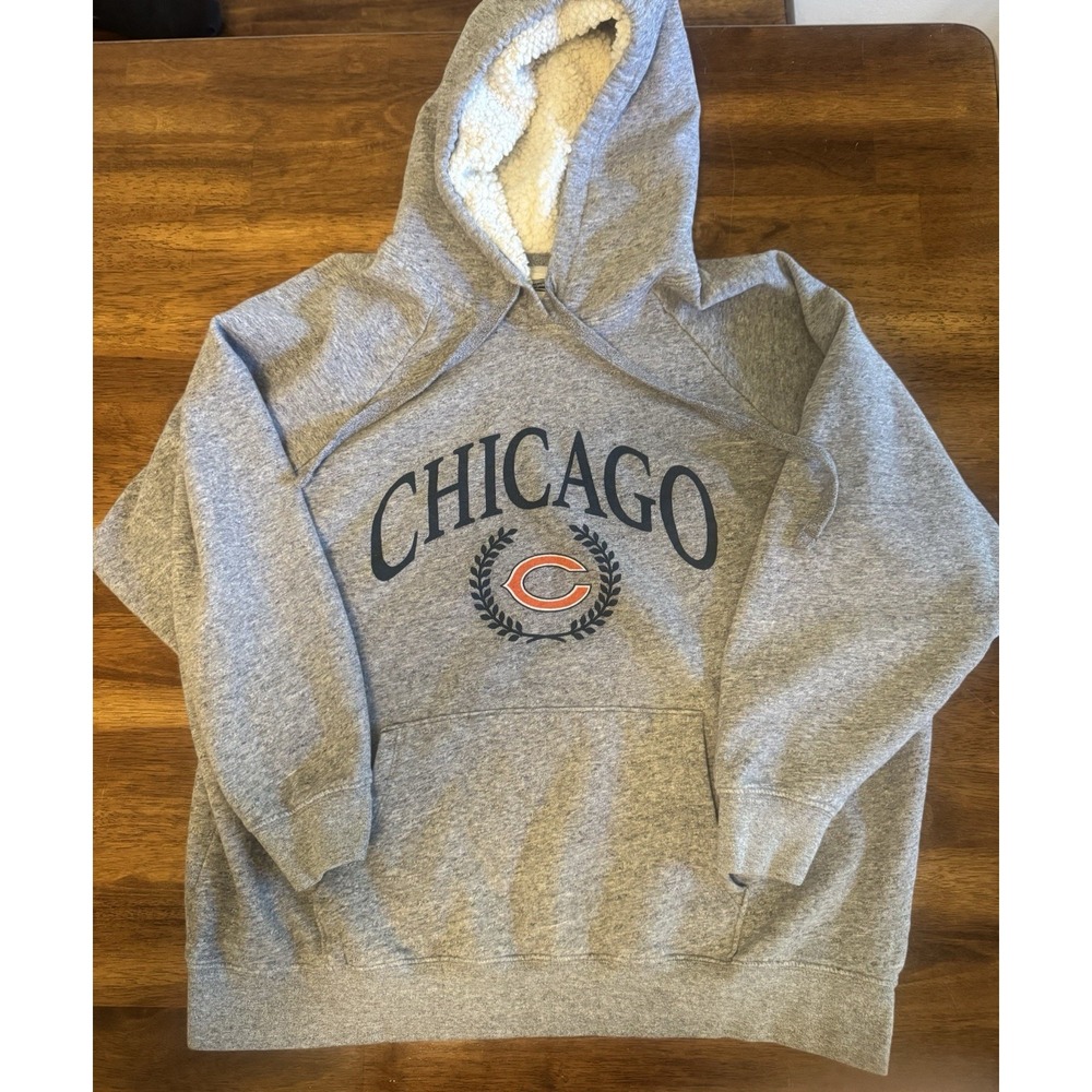 Tailgate Chicago Bears NFL Gray Sherpa-Lined Pullover Hoodie Sweatshirt Size M